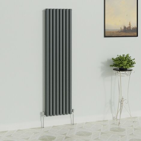WarmeHaus Vertical Oval Double Anthracite Radiator 1800x472mm