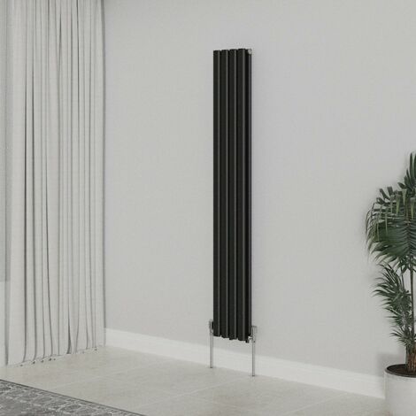 WarmeHaus Vertical Oval Double Panel Black Radiator 1600x236mm