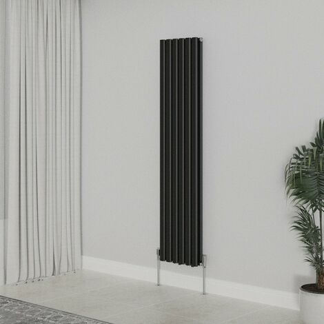 WarmeHaus Vertical Oval Double Panel Black Radiator 1600x354mm