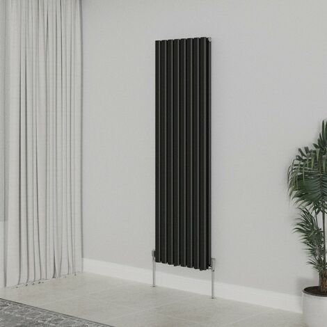 WarmeHaus Vertical Oval Double Panel Black Radiator 1600x472mm