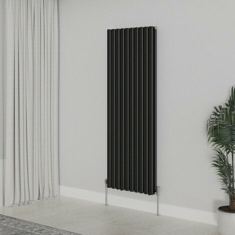 WarmeHaus Vertical Oval Double Panel Black Radiator 1600x590mm