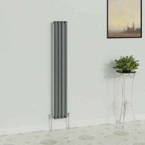 WarmeHaus Vertical Oval Single Anthracite Radiator 1600x236mm
