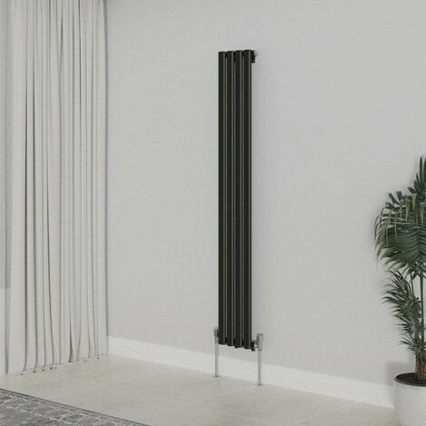 WarmeHaus Vertical Oval Single Panel Black Radiator 1600x236mm