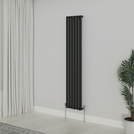 WarmeHaus Vertical Oval Single Panel Black Radiator 1600x354mm
