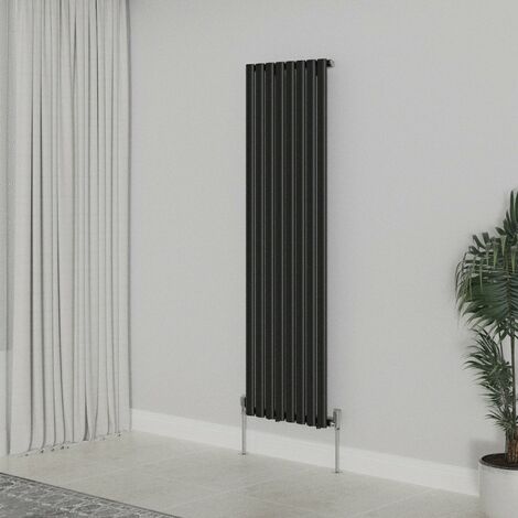 WarmeHaus Vertical Oval Single Panel Black Radiator 1600x472mm
