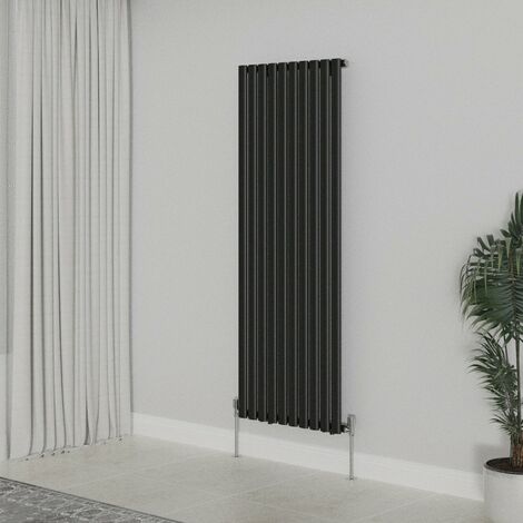 WarmeHaus Vertical Oval Single Panel Black Radiator 1600x590mm