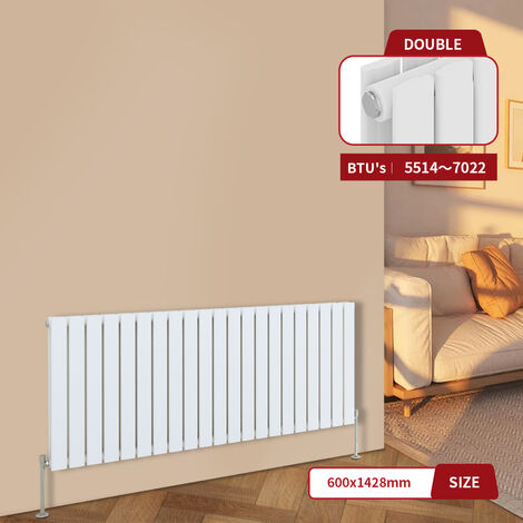 Warmehaus White Central Heating Radiator Flat Panel Horizontal Double 600x1428mm