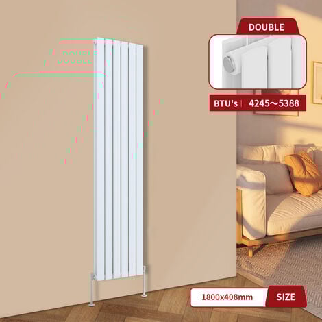 Warmehaus White Central Heating Radiator Flat Panel Vertical 1800 x 408mm Double