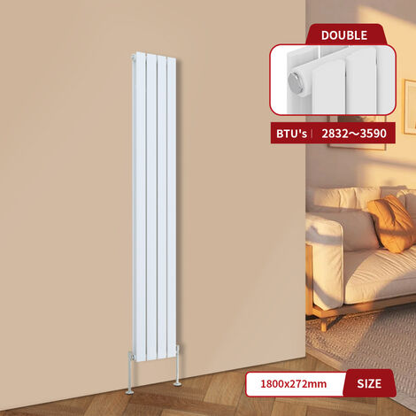 Warmehaus White Central Heating Radiator Flat Panel Vertical Double 1800x272mm