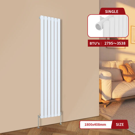 Warmehaus White Central Heating Radiator Flat Panel Vertical Single 1800x408mm