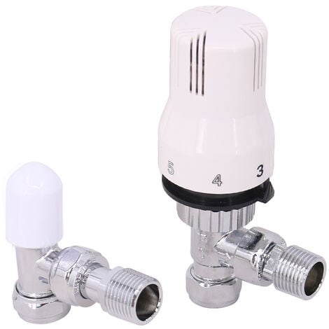 WARMEHAUS White + Chrome Angled Thermostatic Radiator Valve 15mm