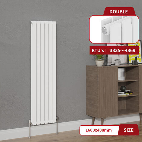 Warmehaus White Double Column Flat Panel Vertical Radiator 1600x408mm
