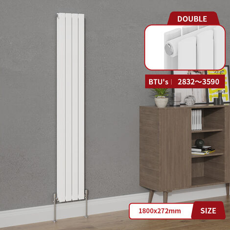 Warmehaus White Double Column Flat Panel Vertical Radiator 1800x272mm