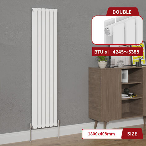 Warmehaus White Double Column Flat Panel Vertical Radiator 1800x408mm