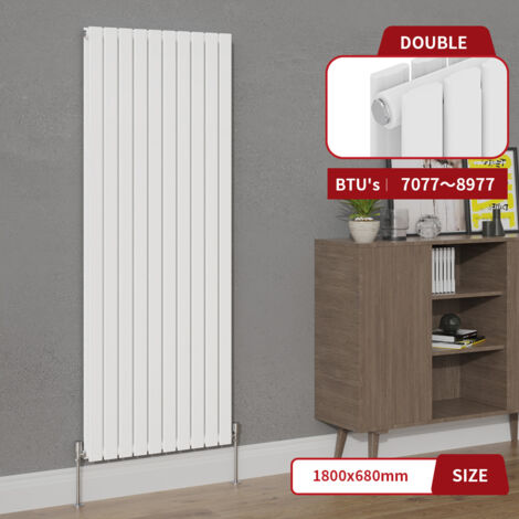 Warmehaus White Double Column Flat Panel Vertical Radiator 1800x680mm