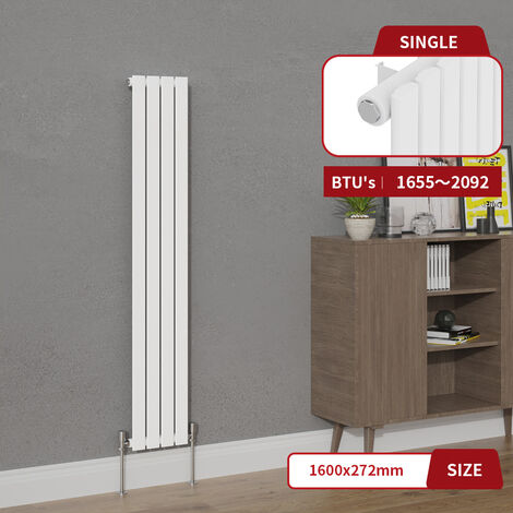 Warmehaus White Flat Single Panel Vertical Radiator 1600x272mm