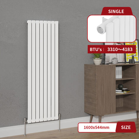 Warmehaus White Flat Single Panel Vertical Radiator 1600x544mm