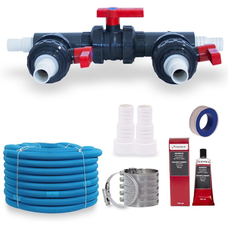 Evolution - Wärmepumpe Anschluss-Set für Schlauchanschluss d 32 mm mit Bypass & Zubehör Pool