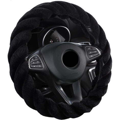 Warmer Winter-Lenkradbezug, Plüsch-Lenkradbezug, Winter-Lenkradbezug für 37-38 cm Lenkräder (Schwarz)