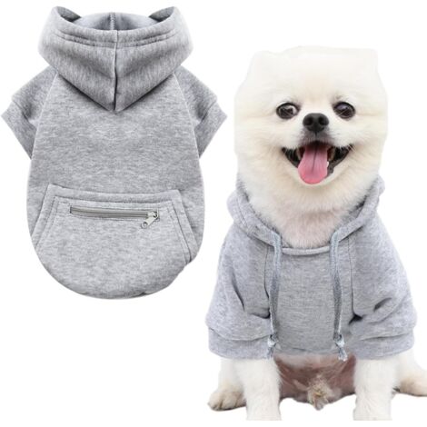 Warmer Winterhundemantel mit Tasche und Kapuze für kleine Hunde, Bekleidung für Chihuahuas (klein, grau)