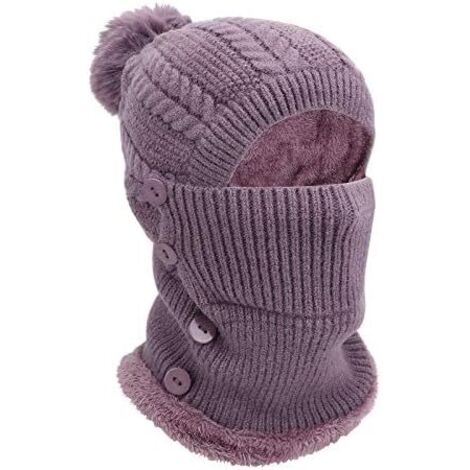Warmes Wintermützen- und Halswärmer-Set für Damen mit Bommel, verstellbarem Fleecefutter, für Outdoor-Sportarten