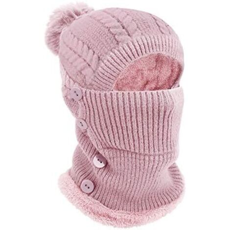 Warmes Wintermützen- und Halswärmer-Set mit Fellbommel und dickem Futter für Damensport und Outdoor-Aktivitäten
