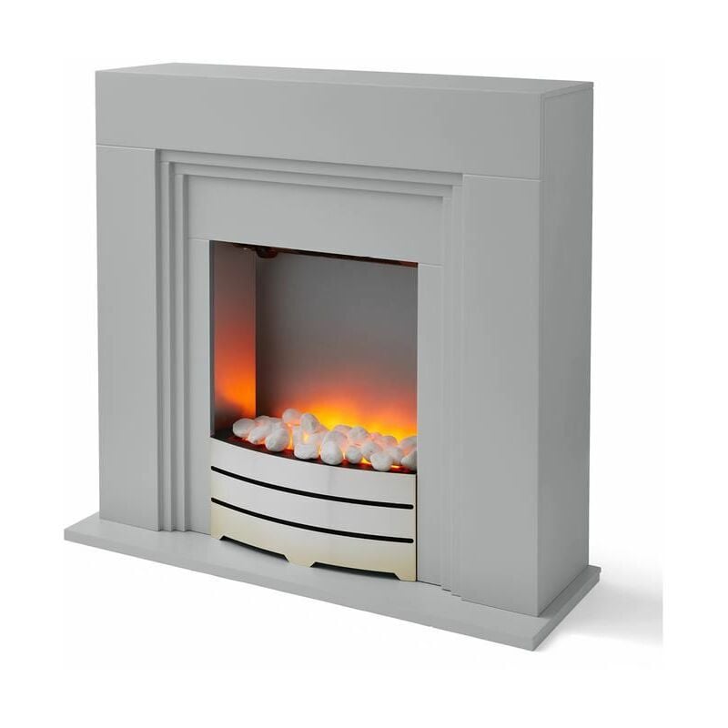 Image of Warmlite - WL45011G 2000W Work Fireplace Suite with Realistic led Flame Effect and Adjustable Thermostat, Grey with Chrome Accents