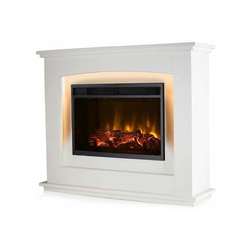 Image of Warmlite - WL45036 2KW Washington Fireplace Suite with 2 Heat Settings and led with Remote Control Log Flame Effect, Ivory
