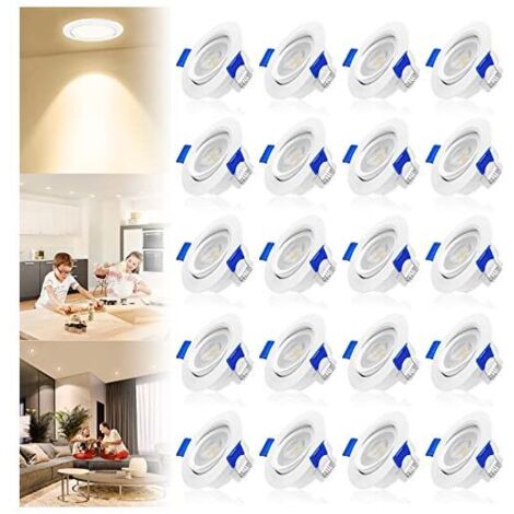 Warmweiße LED-Einbaustrahler, 9 W, 20 Stück pro Packung, Schutzart IP21, ABS-Kunststoffmaterial + Acryl-Strahlerlinse, geeignet für Badezimmer, Küchen, Schlafzimmer und Flure