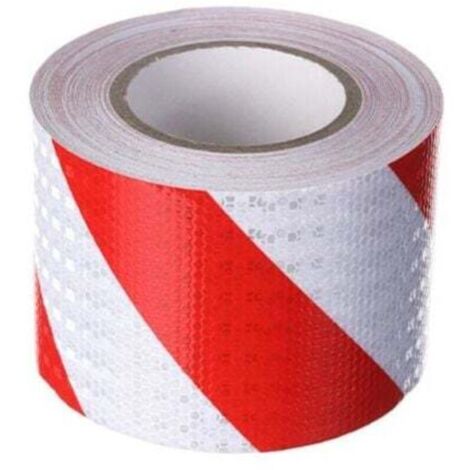 Warnband, 10 cm breit und 25 m lang, rot-weißes, reflektierendes Warnband aus Köpergewebe.