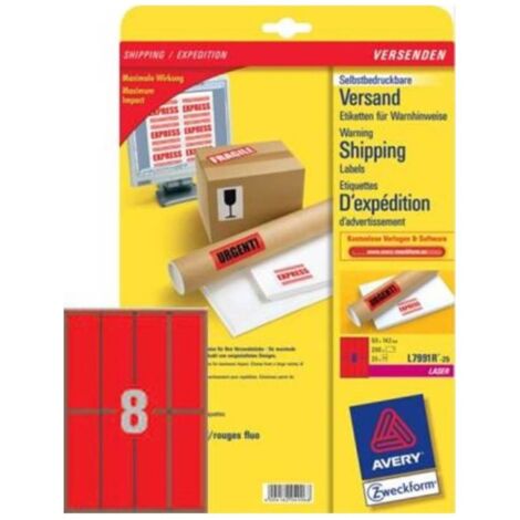 Warnhinweis-Etiketten 50x142mm Neonrot 200x Stück