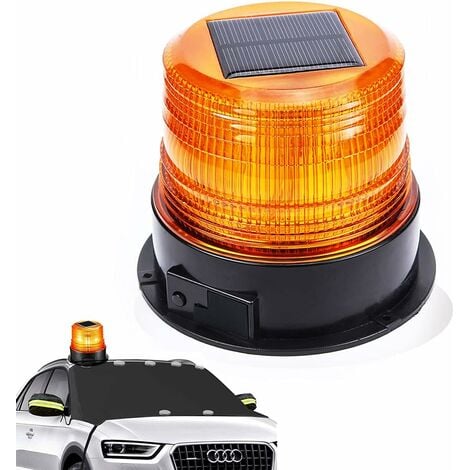 FDC Warnleuchte, 12 V, LED-Rundumleuchte, Magnet-Blinklicht für Auto, Auto, LKW, kabellos, superhell (Solar/USB-Warnleuchte) [Energieklasse A]