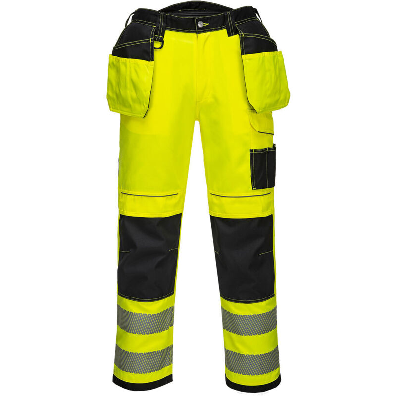 Portwest Hv Pw3 Hose Mit Schwebenden Taschen Gelb/schwarz Kurz 2xl - Fr(54) - Uk(42)