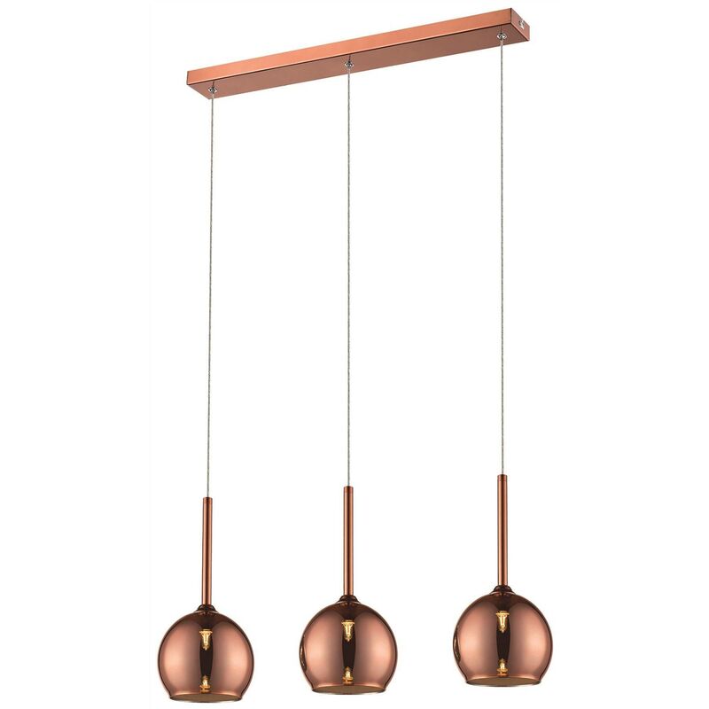 Spring Lighting - 3 Light Ceiling Pendant Bar Copper with Glass Shades, G9