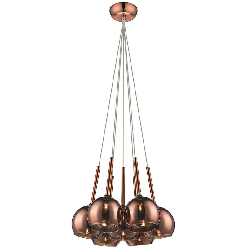 Spring Lighting - 7 Light Cluster Pendant Copper with Glass Shades, G9