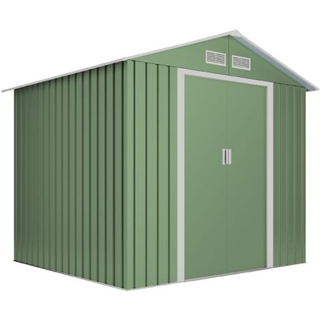 Wasabi – Abri de jardin métal 5,27m² – Panneaux en acier galvanisé – Double porte coulissante 96x162cm – Garantie 10 ans contre corrosion
