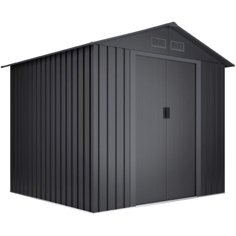 Wasabi – Abri de jardin métal 5,27m2 – Acier zingué et tôle galvanisée – Double porte coulissante – Dimensions 261x202x202cm – Garantie 10 ans