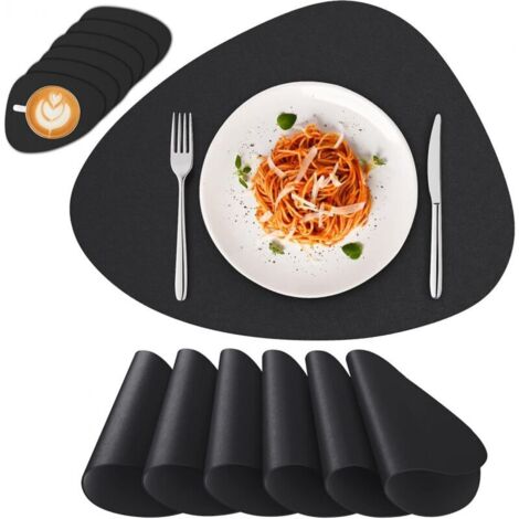 Waschbare Platzsets – Set mit 12 ovalen Platzsets aus PU-Leder inklusive Untersetzern, rutschfeste Platzsets