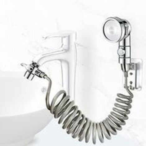 Waschbecken-Duschkopf-Set, Badezimmer-Handbrause, Teleskopschlauch, perfekt zum Haarewaschen oder Reinigen des Waschbeckens (Wasserhahn nicht im Lieferumfang enthalten) (Silber)