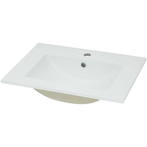 Waschbecken HHG-235, Waschtisch Handwaschbecken Badezimmer Bad, Keramik eckig weiß 61cm 18mm Kante