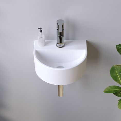 Waschbecken Keramik Weiß Aufsatzwaschbecken für das Badezimmer und Gäste-WC Handwaschbecken 14 - Halbrund - 30 x 25,5 x 12,5 cm