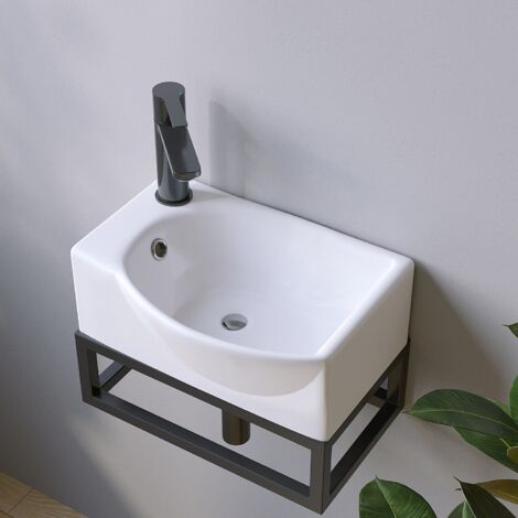 Waschbecken Keramik Weiß Aufsatzwaschbecken für das Badezimmer und Gäste-WC Handwaschbecken 2 - Eckig-oval - 40,5 x 28 x 12 cm