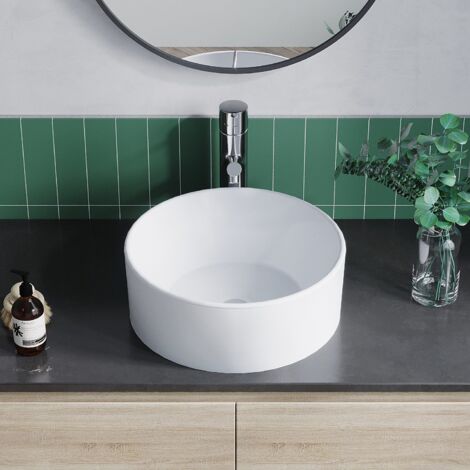 Waschbecken Keramik Weiß Aufsatzwaschbecken für das Badezimmer und Gäste-WC Handwaschbecken 26 - Rund - Ø 40,5 cm x 15 cm