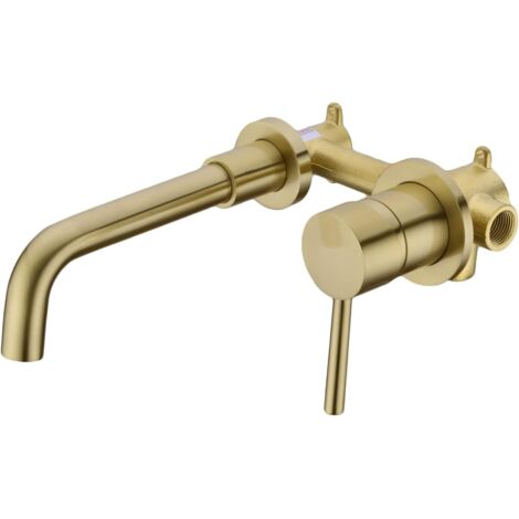 Waschbecken-Mischbatterien aus Messing, Badewannen-Mischbatterie, schwenkbarer Auslauf, Wandmontage, Wasserhahn, gebürstetes Gold und Mattschwarz (gebürstetes Gold) – RWBasin Mischbatterien
