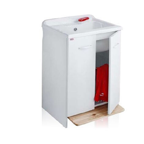 Waschbecken mit wasserdichtem Unterschrank und Becken aus weißem Kunstharz 60x60 mit herausnehmbarem Korb