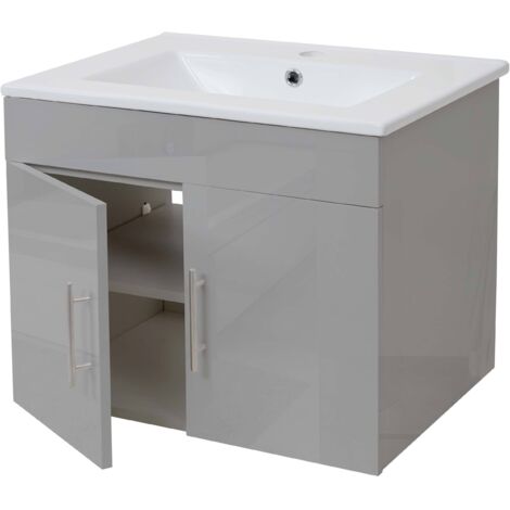 Waschbecken + Unterschrank HHG-235, Waschbecken Waschtisch, MVG-zertifiziert, hochglanz 60cm grau