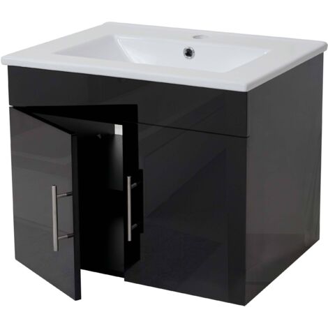 Waschbecken + Unterschrank HHG-235, Waschbecken Waschtisch, MVG-zertifiziert, hochglanz 60cm schwarz
