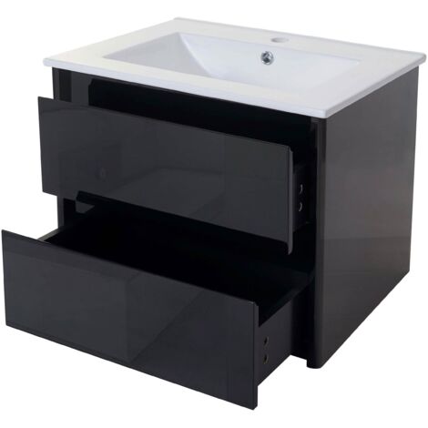Waschbecken + Unterschrank HHG-614, Waschbecken Waschtisch Badezimmer, hochglanz 50x60cm schwarz