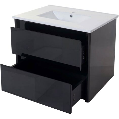 Waschbecken + Unterschrank HHG-627, Waschbecken Waschtisch Badezimmer, hochglanz 50x80cm schwarz