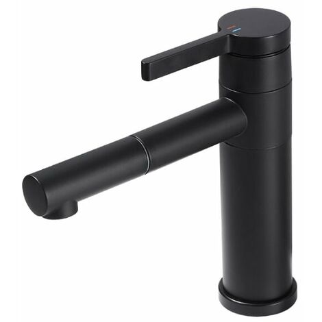 Waschbecken Wasserhahn drehbarer Edelstahl heißer und kalter Wasserhahn schwarz kurzer Stil (ohne Wasserzulaufschlauch)